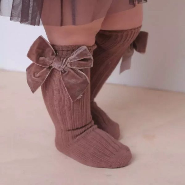 Brown velvet bow socks